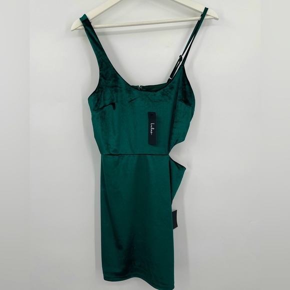 NWT Lulu’s Velvet Dress Emerald Green Cutout Bodycon Mini Dress Size Large - Picture 4 of 8